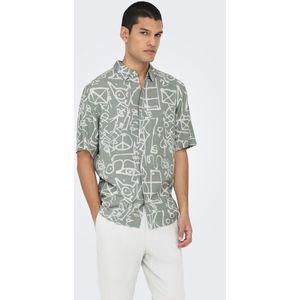 Bedrukt hemd van viscose en linnen ONLY & SONS. Viscose materiaal. Maten L. Groen kleur