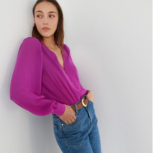 Blouse met V-hals, lange mouwen LA REDOUTE COLLECTIONS. Polyester materiaal. Maten 46 FR - 44 EU. Violet kleur