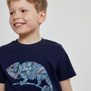 T-shirt korte mouwen leguaan motief LA REDOUTE COLLECTIONS. Katoen materiaal. Maten 5 jaar - 108 cm. Blauw kleur