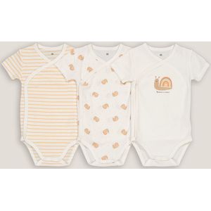 Set van 3 geboorte rompers met korte mouwen LA REDOUTE COLLECTIONS. Katoen materiaal. Maten 2 jaar - 86 cm. Beige kleur