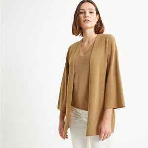 Lange vest in fijn tricot ANNE WEYBURN. Viscose materiaal. Maten 34/36 FR - 32/34 EU. Beige kleur