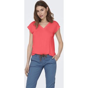 T-shirt met korte mouwen en V-hals ONLY. Modal materiaal. Maten XL. Rood kleur