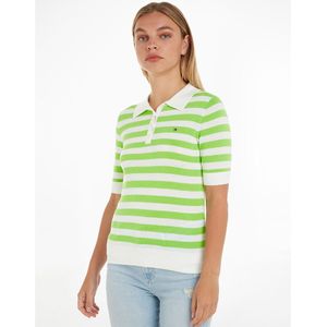 Gestreepte polo met korte mouwen TOMMY HILFIGER. Tencel/lyocell materiaal. Maten S. Groen kleur