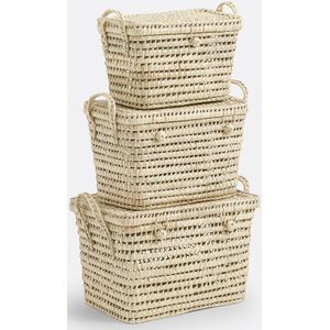 Set van 3 koffermanden in palmbladeren, Ghada LA REDOUTE INTERIEURS. Rotan materiaal. Maten één maat. Beige kleur