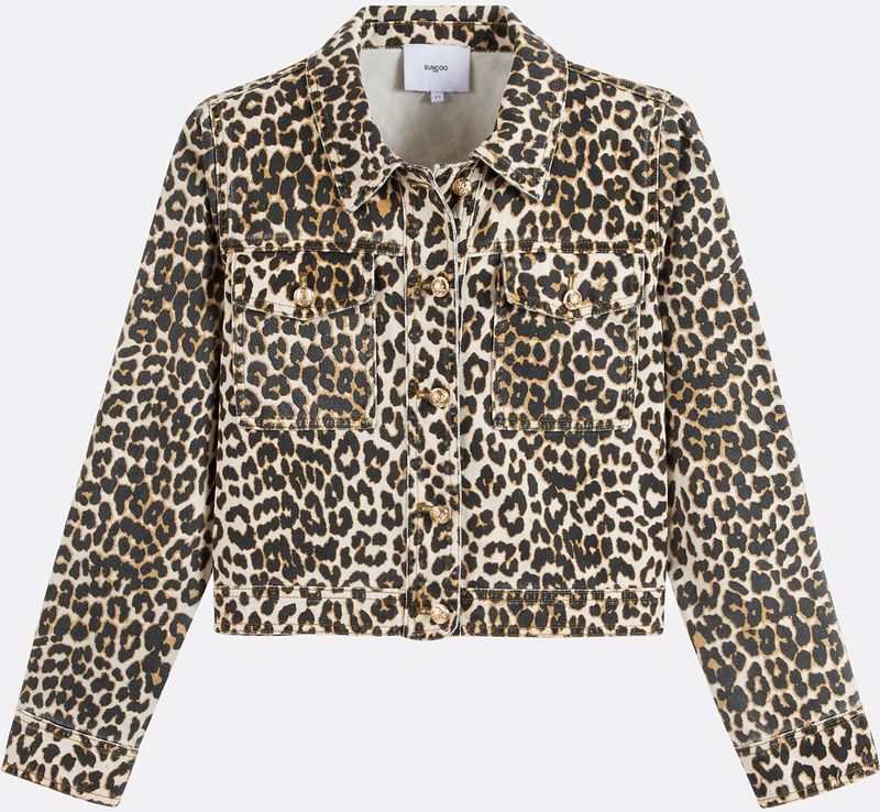 Kort jasje met luipaardprint, DJACK SUNCOO. Katoen materiaal. Maten 1(S). Beige kleur