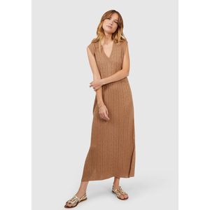 Iriserende jurk zonder mouwen in tricot ICODE. Viscose materiaal. Maten 36 FR - 34 EU. Beige kleur