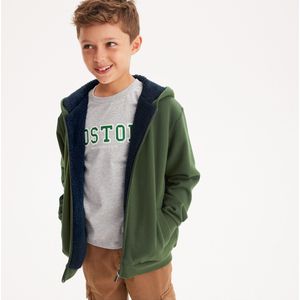 Zip-up hoodie in molton, gevoerd in sherpa LA REDOUTE COLLECTIONS. Geruwd molton materiaal. Maten 5 jaar - 108 cm. Groen kleur