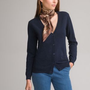 Gebreid vest in fijn tricot, lamswolmix ANNE WEYBURN. Wol materiaal. Maten 42/44 FR - 40-42 EU. Blauw kleur