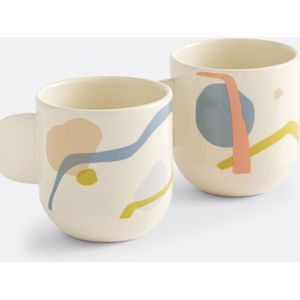 Set van 2 gedessineerde aardewerken mokken, Livin LA REDOUTE INTERIEURS. Zandsteen materiaal. Maten één maat. Multicolor kleur
