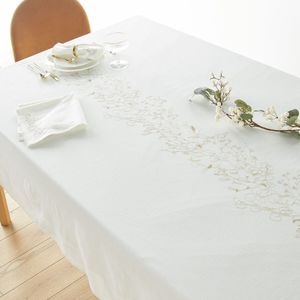 Geborduurd tafelkleed in katoen/linnen, Evanna LA REDOUTE INTERIEURS.  materiaal. Maten 150 x 150 cm. Wit kleur