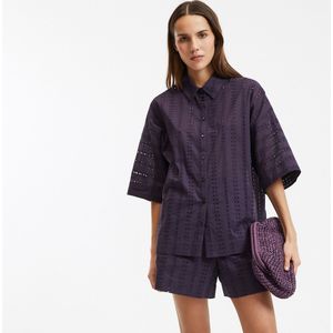Los hemd in broderie anglaise, elleboogmouwen LA REDOUTE COLLECTIONS. Katoen materiaal. Maten S. Violet kleur