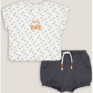 2-delig ensemble, T-shirt en bloomer LA REDOUTE COLLECTIONS. Molton materiaal. Maten 9 mnd - 71 cm. Beige kleur