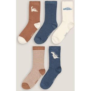 Set van 5 paar sokken, dinosaurusmotief LA REDOUTE COLLECTIONS. Katoen materiaal. Maten 23/26. Multicolor kleur
