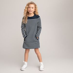 Rechte jurk in molton, gestreept LA REDOUTE COLLECTIONS. Molton materiaal. Maten 8 jaar - 126 cm. Andere kleur