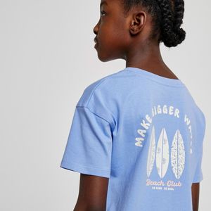 T-shirt met ronde hals, bedrukt motief op de rug LA REDOUTE COLLECTIONS. Katoen materiaal. Maten 8 jaar - 126 cm. Blauw kleur