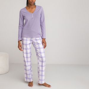 Pyjama met lange mouwen in zuiver katoen LA REDOUTE COLLECTIONS. Katoen materiaal. Maten 38 FR - 36 EU. Violet kleur