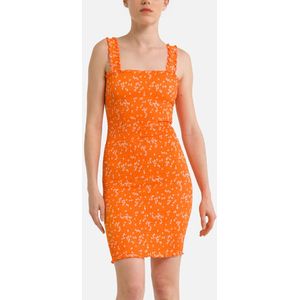 Kort, bedrukt jurk, vierkante hals NOISY MAY. Polyester materiaal. Maten XL. Oranje kleur