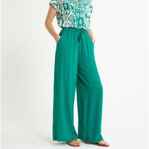 Wijde broek in crêpe ANNE WEYBURN. Viscose materiaal. Maten 44 FR - 42 EU. Groen kleur