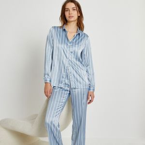 Pyjama in gestreept satijn LA REDOUTE COLLECTIONS. Satijn materiaal. Maten 46 FR - 44 EU. Blauw kleur