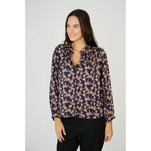 Blouse met V-hals SEE U SOON. Polyester materiaal. Maten 1(S). Blauw kleur