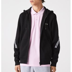 Zip-up hoodie met logo strook LACOSTE. Katoen materiaal. Maten XL. Zwart kleur