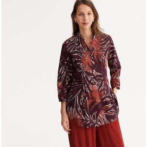 Tuniek met print en ronde hals, 3/4 mouwen ANNE WEYBURN. Katoen materiaal. Maten 52 FR - 50 EU. Beige kleur