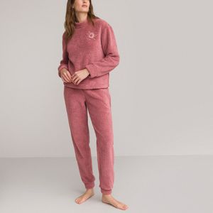 Pyjama in fleece tricot, imitatiebont LA REDOUTE COLLECTIONS. Katoen materiaal. Maten 34/36 FR - 32/34 EU. Roze kleur