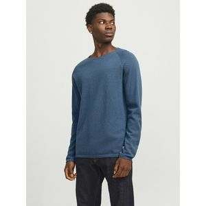 Lichte trui met ronde hals in gestructureerd tricot JACK & JONES. Katoen materiaal. Maten L. Blauw kleur