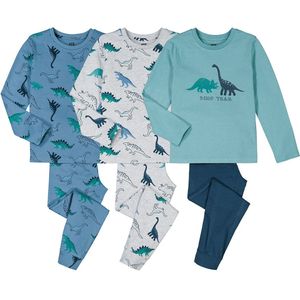 Set van 3 pyjama's met dinosaurussenprint LA REDOUTE COLLECTIONS. Katoen materiaal. Maten 5 jaar - 108 cm. Blauw kleur