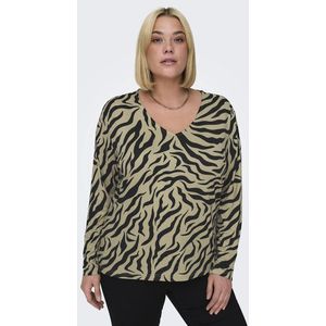 Blouse met ronde hals, dierenprint en lange mouwen ONLY CARMAKOMA. Polyester materiaal. Maten 54 FR - 52 EU. Beige kleur