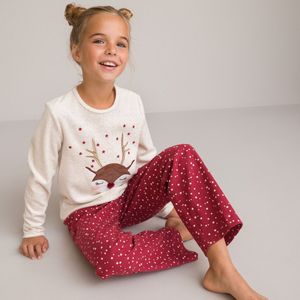 Kerst pyjama in fluweel en flanel, rendier motief LA REDOUTE COLLECTIONS. Katoen materiaal. Maten 5 jaar - 108 cm. Beige kleur