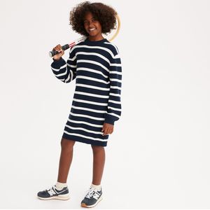 Rechte, gestreepte jurk met lange mouwen, in tricot LA REDOUTE COLLECTIONS. Katoen materiaal. Maten 3 jaar - 94 cm. Blauw kleur