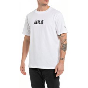 Recht T-shirt met print voor- en achteraan REPLAY. Katoen materiaal. Maten XL. Wit kleur