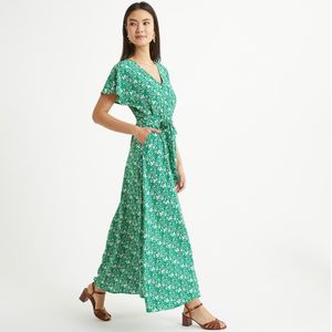 Lange wijde jurk met bloemenprint ANNE WEYBURN. Viscose materiaal. Maten 50 FR - 48 EU. Groen kleur