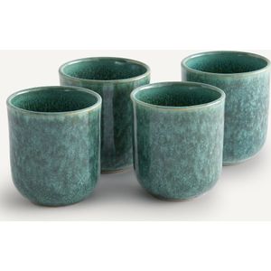 Dorna - Set van 4 Kopjes - Groen - Geëmailleerd Aardewerk