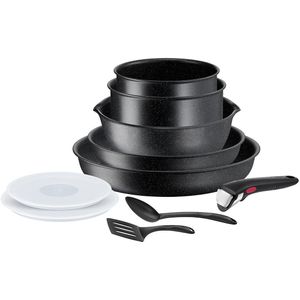 10-delige pannenset Ingénio Black Stone TEFAL.  materiaal. Maten één maat. Zwart kleur