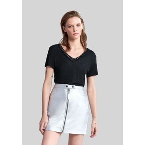 T-shirt met korte mouwen en V-hals. IKKS. Viscose materiaal. Maten M. Zwart kleur