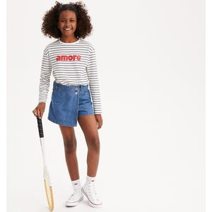 Shortrok in jeans LA REDOUTE COLLECTIONS. Denim materiaal. Maten 9 jaar - 132 cm. Blauw kleur