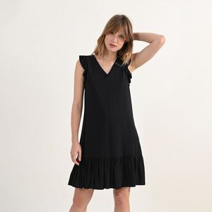 Korte jurk met volants MOLLY BRACKEN. Viscose materiaal. Maten XL. Zwart kleur