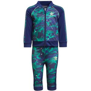 Ensemble vest + joggingbroek adidas Originals. Polyester materiaal. Maten 6/9 mnd - 67/71 cm. Blauw kleur