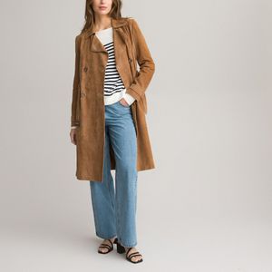 Lange trenchcoat in leer LA REDOUTE COLLECTIONS. Leer materiaal. Maten 50 FR - 48 EU. Kastanje kleur
