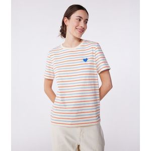 Gestreept T-shirt Le Droit, geborduurd hartje PETIT BATEAU. Katoen materiaal. Maten M. Wit kleur