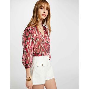 Blouse met V-hals en 3/4 mouwen MORGAN. Polyester materiaal. Maten 42 FR - 40 EU. Roze kleur