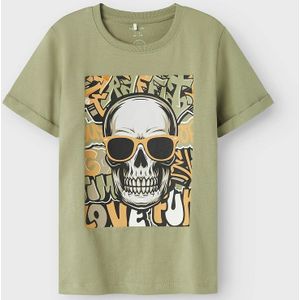 T-shirt met korte mouwen en doodshoofdprint NAME IT. Katoen materiaal. Maten 9/10 jaar - 132/138 cm. Groen kleur