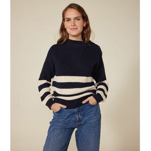 Trui in grof tricot met opstaande kraag PETIT BATEAU. Katoen materiaal. Maten L. Blauw kleur