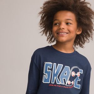 T-shirt met lange mouwen, skate motief LA REDOUTE COLLECTIONS. Katoen materiaal. Maten 6 jaar - 114 cm. Blauw kleur