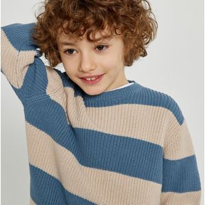 Trui met ronde hals in grof gestreept tricot LA REDOUTE COLLECTIONS. Katoen materiaal. Maten 10 jaar - 138 cm. Beige kleur