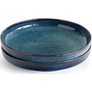 Set van 2 diepe borden in aardewerk, Onda LA REDOUTE INTERIEURS. Zandsteen materiaal. Maten één maat. Blauw kleur