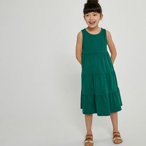 Halflange jurk, zonder mouwen LA REDOUTE COLLECTIONS. Katoen materiaal. Maten 12 jaar - 150 cm. Groen kleur