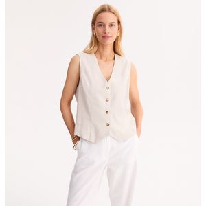 Mouwloos vest, rechte snit ANNE WEYBURN. Linnen materiaal. Maten 52 FR - 50 EU. Beige kleur